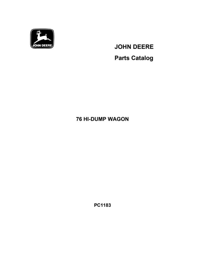 John Deere 76 Hi-Dump Wagon Parts catalog PC1183 — actual manual cover