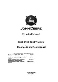 John Deere 7600, 7700, 7800 Tractor Diagnostic and test manual TM1501 — actual manual cover