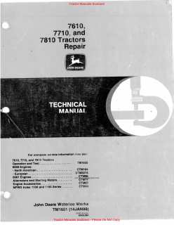 John Deere 7610, 7710, 7810 Tractor Repair technical manual TM1651 — actual manual cover