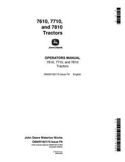 John Deere 7610, 7710 and 7810 Tractors European Edition Tractor Operator manual OMAR162175 — actual manual cover