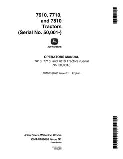 John Deere 7610, 7710 and 7810 Tractors Export Edition Tractor Operator manual OMAR189665 — actual manual cover
