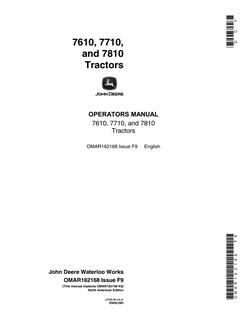 John Deere 7610, 7710 and 7810 Tractors North American Edition Tractor Operator manual OMAR162168 — actual manual cover