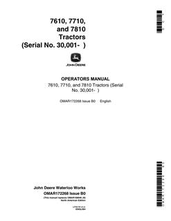 John Deere 7610, 7710 and 7810 Tractors North American Edition Tractor Operator manual OMAR172268 — actual manual cover