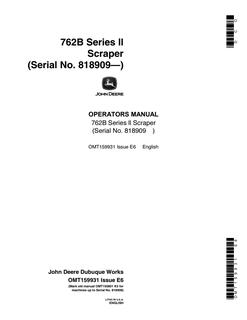 John Deere 762B Series II Scraper Operators manual OMT159931 — actual manual cover