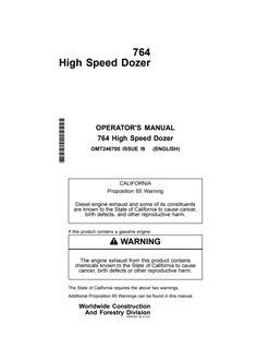 John Deere 764 High Speed Dozer Dozer Operator manual OMT246700 — actual manual cover