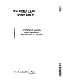 John Deere 7660 Cotton Picker Operator Manual OMKK31458 — actual manual cover