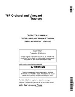 John Deere 76F Tractor Operator Manual OMSJ291632 — actual manual cover