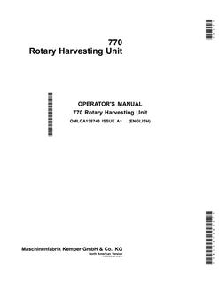 John Deere 770 Rotary Harvesting Unit North American Edition Rotary harvesting unit Operator manual OMLCA128743 — actual manual cover