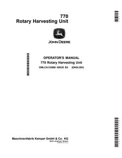 John Deere 770 Rotary Harvesting Unit North American Version Rotary harvesting unit Operator manual OMLCA133988 — actual manual cover
