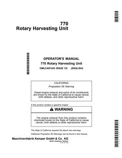 John Deere 770 Rotary Harvesting Unit North American Version Rotary harvesting unit Operator manual OMLCA97425 — actual manual cover