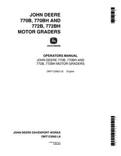 John Deere 770B, 770BH, 772B, 772BH Motor Grader Operator Manual OMT123950 — actual manual cover