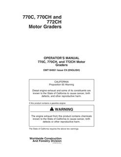 John Deere 770C, 770CH, 772CH Motor Grader Operator Manual OMT184951 — actual manual cover