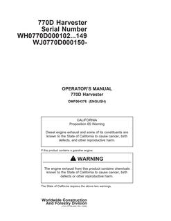 John Deere 770D Harvester Harvester Operator manual OMF064376 — actual manual cover