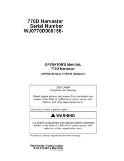 John Deere 770D Harvester Harvester Operator manual OMF066348 — actual manual cover