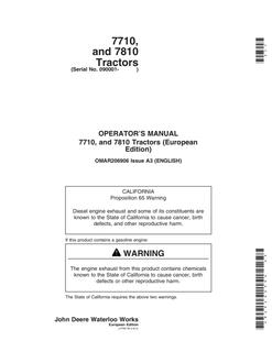 John Deere 7710, 7810 Tractor Operator manual OMAR206906 — actual manual cover