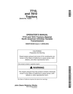 John Deere 7710 and 7810 Tractors Special North American Infinitely Variable Transmission Tractor Operator manual OMAR195338 — actual manual cover