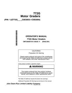 John Deere 772G Motor Graders Motor grader Operator manual OMT380597X19 — actual manual cover