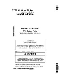 John Deere 7760 Cotton Picker Export Edition Cotton picker Operator manual OMN406828 — actual manual cover