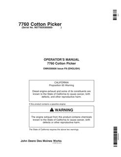 John Deere 7760 Cotton Picker Operator Manual OMN300606 — actual manual cover