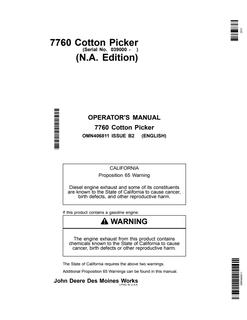 John Deere 7760 Cotton Picker Operator Manual OMN406811 — actual manual cover