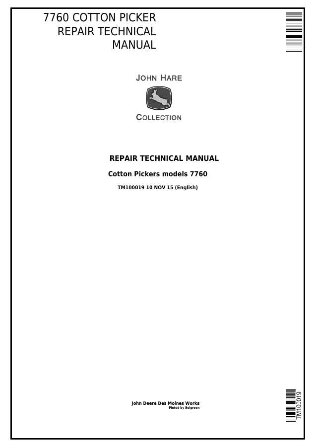 John Deere 7760 Cotton Picker Repair Technical Manual TM100019 — actual manual cover