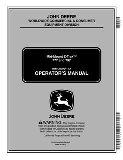 John Deere 777 and 797 Mid-Mount Z-Trak Mid-mount mower Operator manual OMTCU20641 — actual manual cover