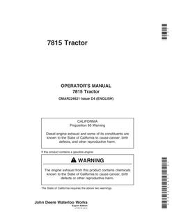 John Deere 7815 Tractor Operator Manual OMAR224621 — actual manual cover