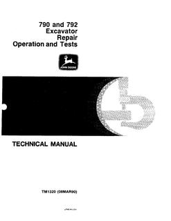 John Deere 790, 792 Excavator Repair, operation and test technical manual TM1320 — actual manual cover
