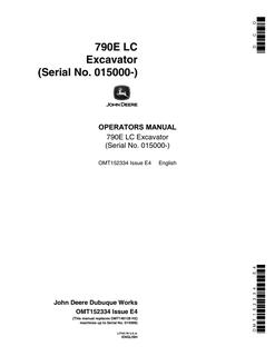 John Deere 790E LC Excavator Operator manual OMT152334 — actual manual cover