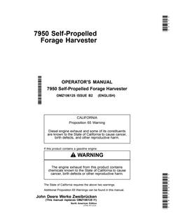 John Deere 7950 Self-Propelled Forage Harvester Forage harvester Operator manual OMZ106125 — actual manual cover
