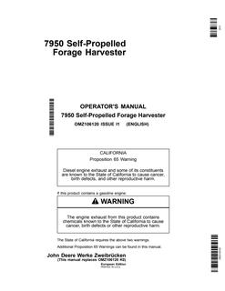 John Deere 7950 Self-Propelled Forage Harvester Operator's Manual — actual manual cover
