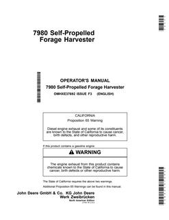 John Deere 7980 Self-Propelled Forage Harvester Forage harvester Operator manual OMHXE37692 — actual manual cover