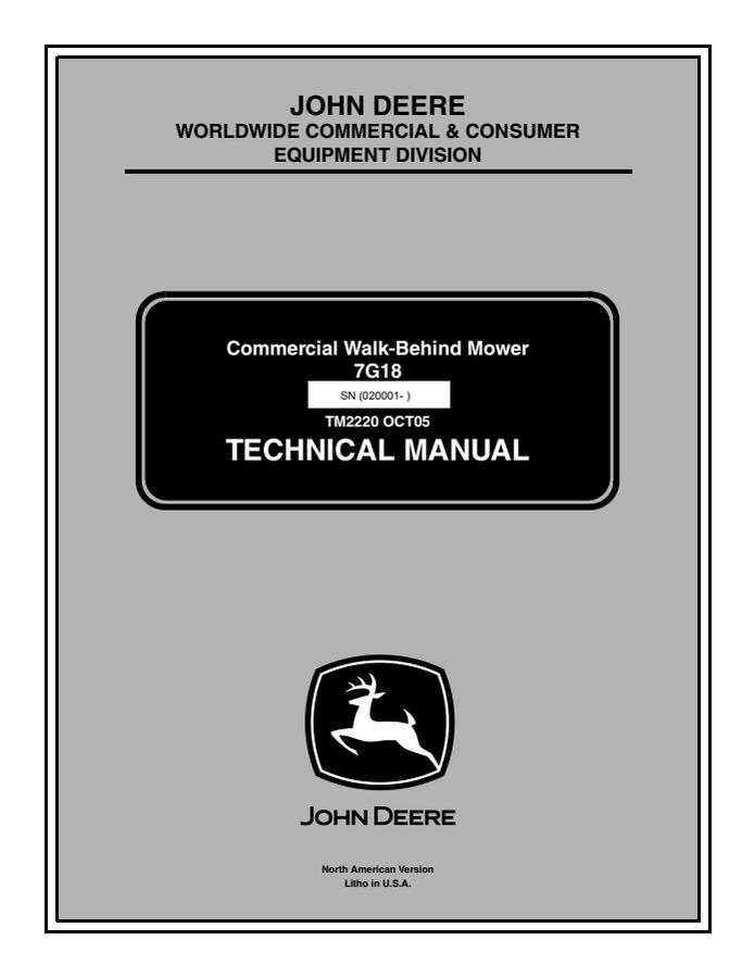 John Deere 7G18 Commercial Walk-Behind Mower Technical Manual TM2220 — actual manual cover