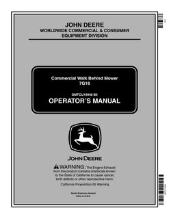 John Deere 7G18 Walk-Behind Mower Operator Manual OMTCU19948 — actual manual cover