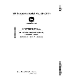 John Deere 7R Tractors European Edition Tractor Operator manual OMRE589341 — actual manual cover
