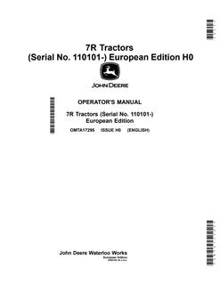John Deere 7R Tractors European Edition Tractor Operator manual OMTA17295 — actual manual cover