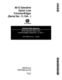 John Deere 80 G Trimmer/edger Operators manual OMTY3906 — actual manual cover