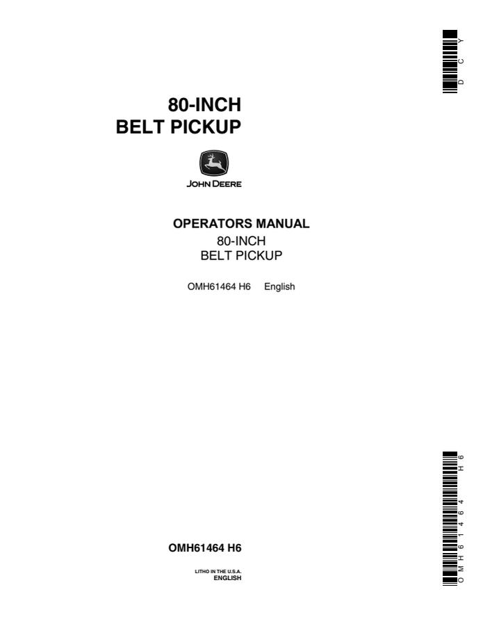 John Deere 80-inch Belt Pickup Belt pickup Operator manual OMH61464 — actual manual cover