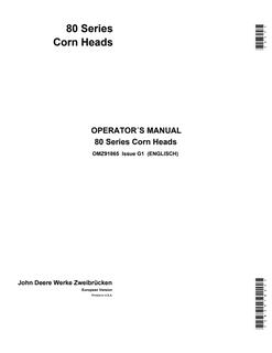 John Deere 80 Series Corn Head Operator's Manual OMZ91865 — actual manual cover