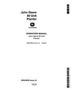John Deere 80 Unit Planter Planter Operator manual OMA28630 — actual manual cover