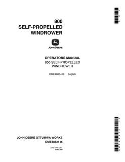 John Deere 800 Self-propelled windrower Operators manual OME48834 — actual manual cover