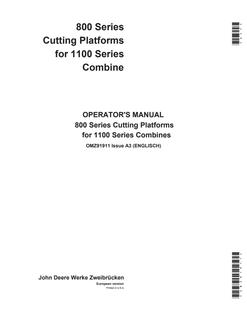John Deere 800 Series Cutting Platform Operator's Manual OMZ91911 — actual manual cover
