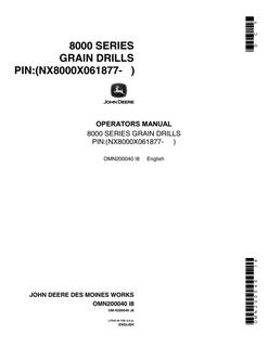 John Deere 8000 Series Grain Drills Grain drill Operator manual OMN200040 — actual manual cover