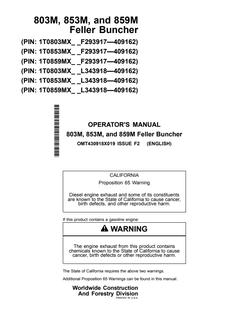 John Deere 803M, 853M and 859M Feller buncher Operator manual OMT430918X019 — actual manual cover