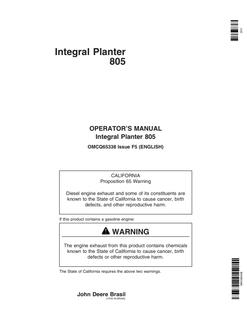 John Deere 805 Planter Operator manual OMCQ65338 — actual manual cover