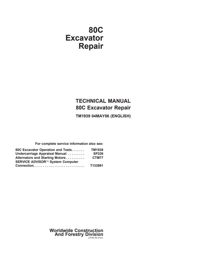 John Deere 80C Excavator Repair technical manual TM1939 — actual manual cover