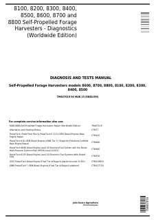 John Deere 8100, 8200, 8300, 8400, 8500, 8600, 8700, 8800 Self-propelled forage harvester Diagnosis and tests manual TM407019 — actual manual cover