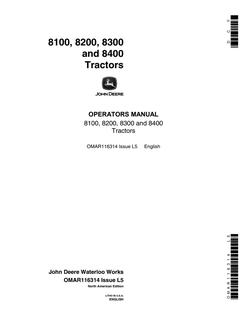 John Deere 8100, 8200, 8300 and 8400 Tractor Operator manual OMAR116314 — actual manual cover