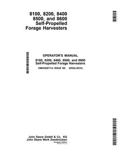 John Deere 8100, 8200, 8400, 8500 and 8600 Forage harvester Operator manual OMHXE67114 — actual manual cover