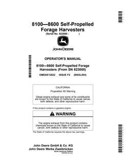 John Deere 8100–8600 Forage harvester Operator manual OMDXE12632 — actual manual cover